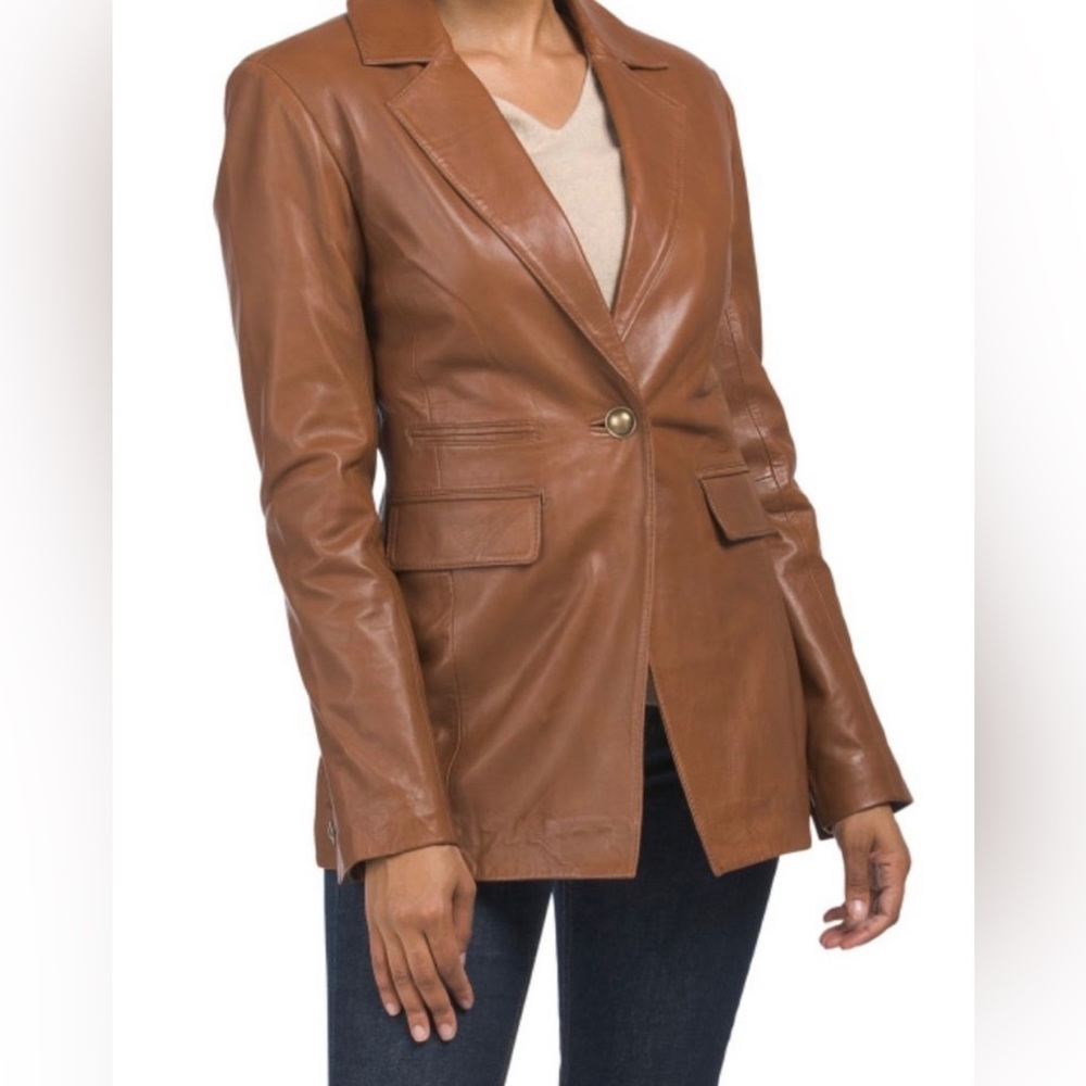 BOD & CHRISTENSEN LAMB LEATHER JACKET, COGNAC COLOR.